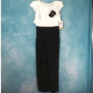 Emerald Sundae NWT Women's Jumpsuit w/ Scrunchie, White/Black, Size 8, MSRP $64
